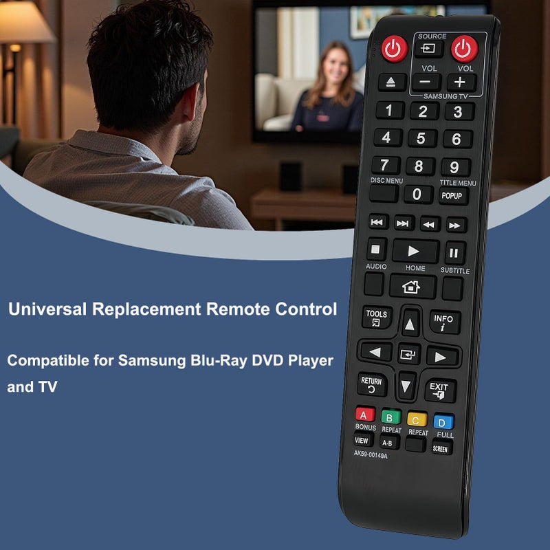 uehba Universal Remote Control Compatible for Samsung Blu-Ray DVD Player BD-J5700 BD-FM57C BD-F5100 BD-H5100 BD-J5100 BDJ5700/ZA BDJM57C BD-J5900 BD-HM59 BD-FM51/ZA BD-63/ZA BD-JM51 BDFM57C BD-F5700 - Image 3